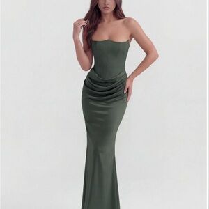 Chic Strapless Dark Green Dress